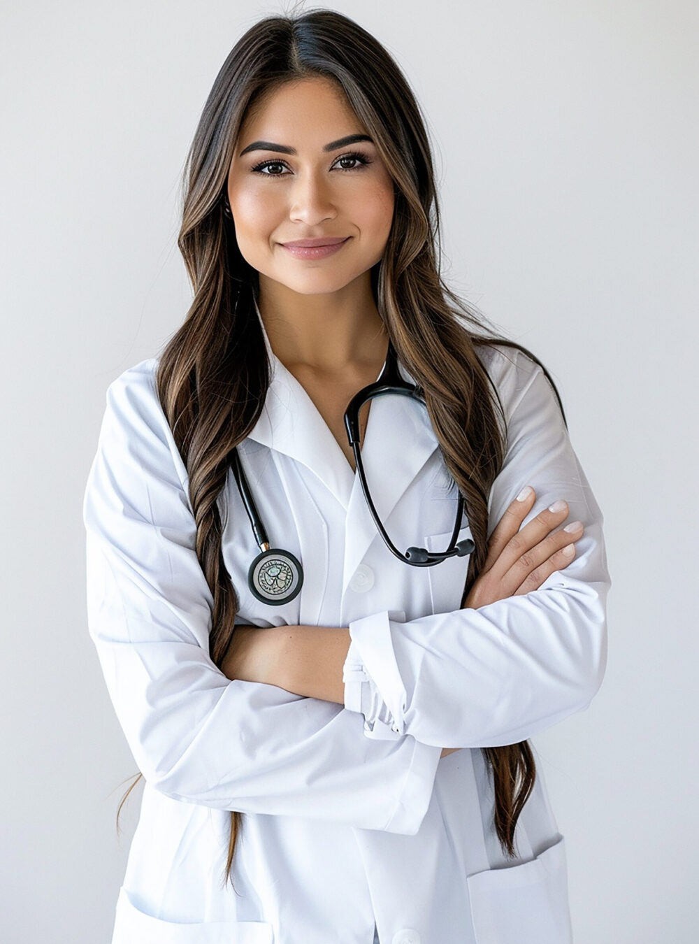 woman-white-lab-coat-is-posing-photo
